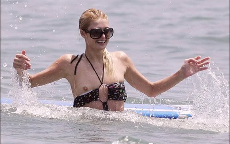 paris hilton nipple slip beach